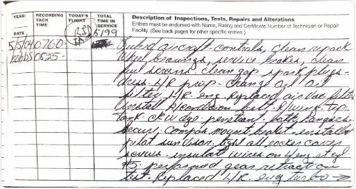 A real handwritten logbook entry